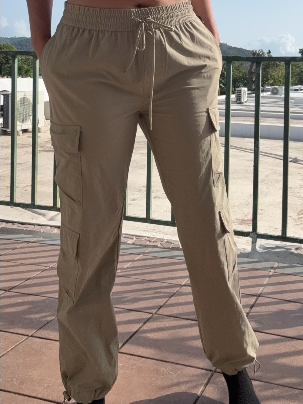 Khaki Drawstring Cargo Pants - Picture 2 of 6